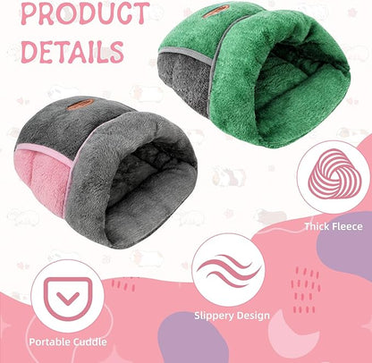 YUEPET 2 Pack Guinea Pig Hideout Portable Guinea Pig Pocket Bedding Cozy Cuddle Sack Snuggle Bag Bunny Bed for Small Animals Hamster Ferret Hedgehog Chinchilla Rabbit Cage Accessories (Grey+Green)