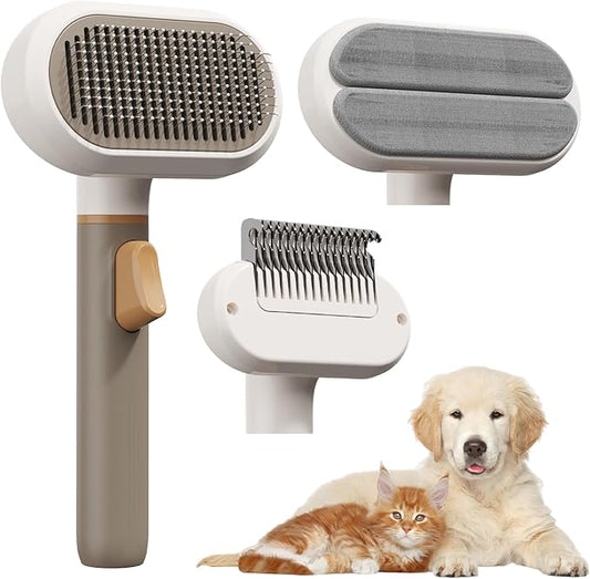 Dog Brush for Shedding, 3-in-1 Cat Hair Brush for Indoor Cats, Self Cleaning Deshedding & Grooming Brush, Furminator for Long & Short Hair Pets