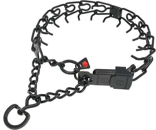 Herm Sprenger Black Stainless Steel Dog Collar with Short Links and Quick Release ClicLock Buckle Made in Germany (20in x 3.0mm (Neck Size up to 16-17in)