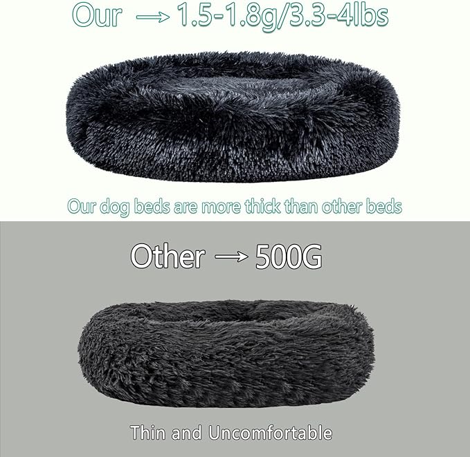 Calming Dog Bed for Medium Dogs Cats, Puppy 31'' Round Anti-Anxiety Warm Fluffy Plush Faux Fur Bed, Soft Anti-Slip Donut Washable, Cozy Medium Puppy Bed, Fits up to 50 lbs Pets
