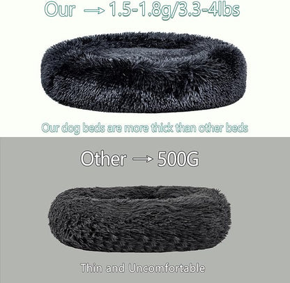 Calming Dog Bed for Medium Dogs Cats, Puppy 31'' Round Anti-Anxiety Warm Fluffy Plush Faux Fur Bed, Soft Anti-Slip Donut Washable, Cozy Medium Puppy Bed, Fits up to 50 lbs Pets