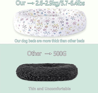 39 Inch Christmas Snowflakes Calming Dog Bed for Large Dogs, Round Anti-Anxiety Warm Bed, Soft Cozy Anti-Slip Donut Washable Pet Bed, Fits up to 100 lbs Pets