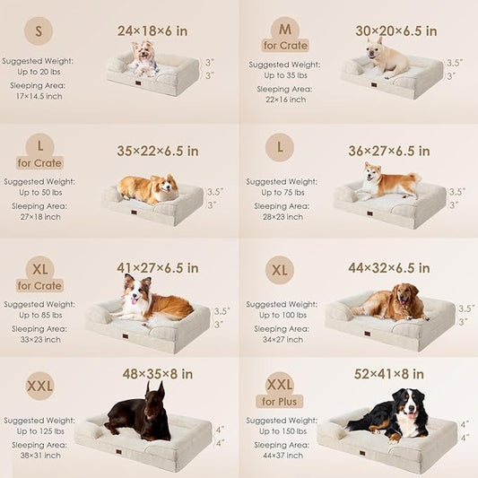 EHEYCIGA Orthopedic Dog Beds for Extra Large Dogs, Waterproof Memory Foam XL Pet Bed with Sides, Non-Slip Bottom and Egg-Crate Foam Big Dog Couch Bed with Washable Removable Cover, Beige