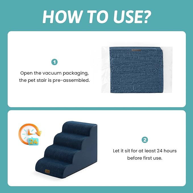 Wide Dog Stairs for Small Dog 19.7" H, Pet Step for Puppy, Older Cat, Curved Ramp for Bed, Durable Anti-Slip Ladder with High Density Foam, 4 Step, 17.7x28x19.7 inch, Navy Blue