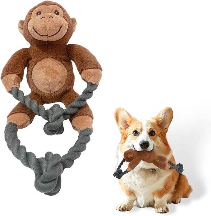 Plush Squeaky Dog Toys - Durable Cute Animals Toy for Indoor Play with Small, Medium and Large Dogs (Monkey), pink
