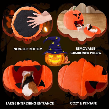 Guinea Pig Hideout - Guinea Pig Bed, Halloween Style Small Pet Hides, Ideal Bed for Small Pets, Pumpkin Shape, Orange
