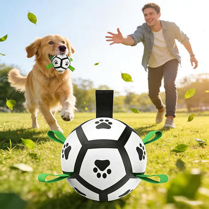 Dog Toys, Dog Soccer Ball with Straps for World Cup, Interactive Dog Balls for Small Breed, Dog Birthday, Herding Ball, Durable Toy for Puppy Outdoor Play (5 Inch)
