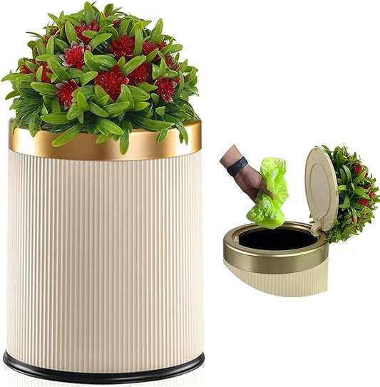 Yatmung Dog Poop Trash Can Outside - 2.6 Gal Small Pet Waste Container with Lid - Outdoor Poop Garbage Can - Front Porch, Backyard, Waste Bin - Plant Styled Dog Poop Bucket - Cream