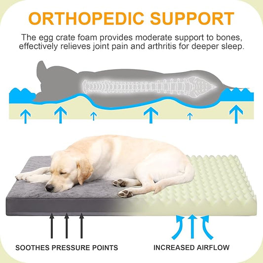 KSIIA Orthopedic Dog Crate Bed - Waterproof, Washable Dog Bed with Egg Crate Foam & Removable Cover, 35 x 22 Inch, Dark Gray