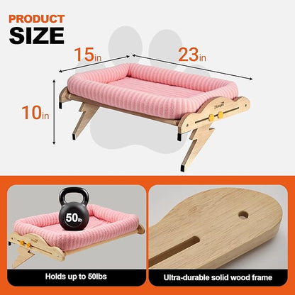 Cat Window Perch, Adjustable for Standard Window Sills Up to 7" Deep with Gap/Slot, Sturdy Wooden Cat Window Hammock Holds Up to 45 lbs, Washable Sherpa Cushion Window Seat for Large Indoor Cats