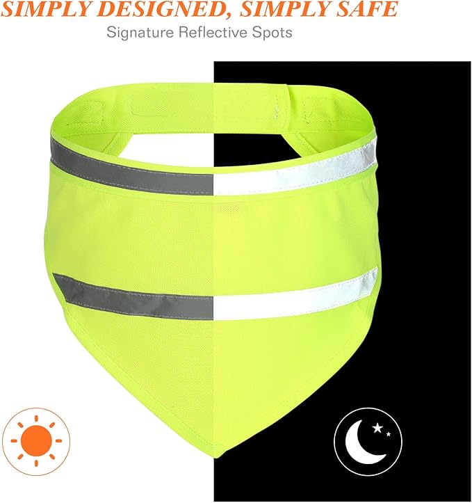 Saintrygo 2 Pieces Dog Bandanas Reflective Dog Scarf Yellow Orange High Visibility Safety Camping Puppy Bandanas Triangle Bibs for Medium Large Pets Cats Puppy(13-18.5 Inches,Halter Neck)