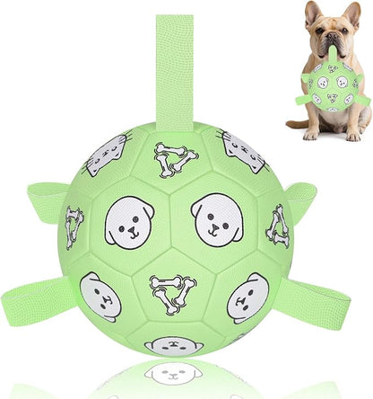 Dog Toys Soccer Ball with Straps, Dog Soccer Ball with Tabs, Dog Toys for Tug of War, Floating Water Puppy Toys for Indoor/Outdoor – Fun Dog Birthday Gift for Small Medium Dogs, 6 Inch