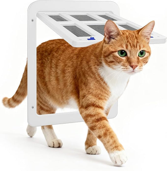 Namsan Magnetic Auto-Closing Cat & Small Dog Screen Door, 8.3 x 10.3 Inch Lockable Small Pet Passage Door for Sliding Doors/Windows, White - Easy Install Cat Screen Door