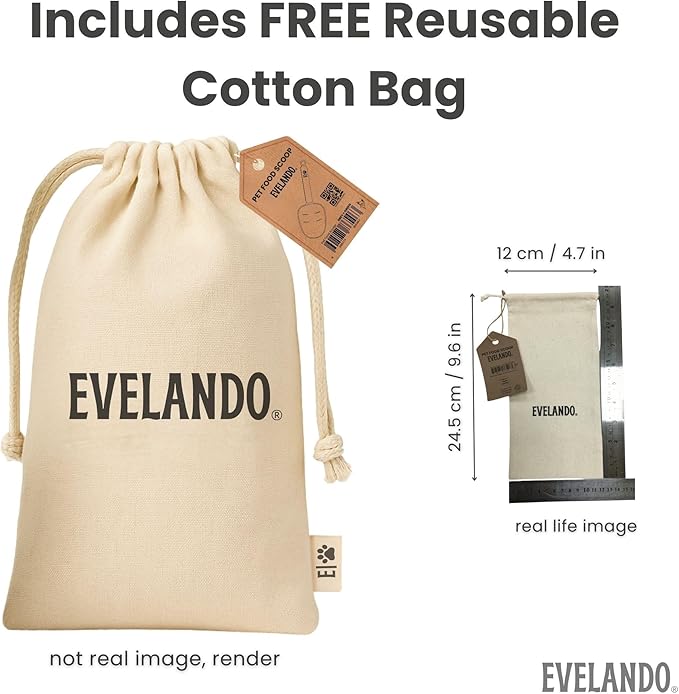 EVELANDO® Dog Food Measuring Cup 1 Cup BPA-Free Tool with Non-Slip Grip Handle & Bag Clip Includes Cotton Storage Bag & Adhesive Hook for Dogs & Cats (Gray)