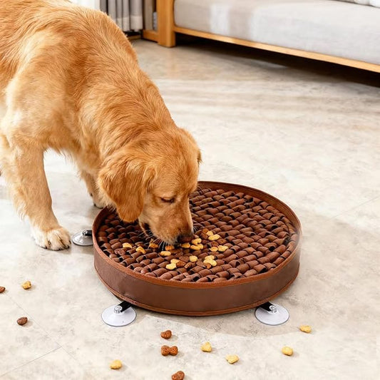 Snuffle Mat for Dogs Large Breed - 20 Inch Round Dog Sniffing Mat with 3 Suction Cups & Non-Slip Base, Slow Feeder Puzzle Toy for Mental Stimulation, Anxiety Relief, Durable Machine Washable (Brown)