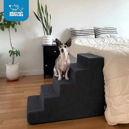 Best Pet Supplies Dog Stairs for Small Dogs & Cats, Foam Pet Steps Portable Ramp for Couch Sofa and High Bed Non-Slip Balanced Indoor Step Support, Paw Safe No Assembly - Dark Brown, 5-Step