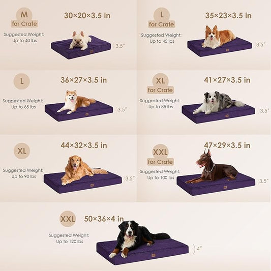 EHEYCIGA Orthopedic Dog Beds for Large Dogs with Removable Washable Cover, Purple, 36x27
