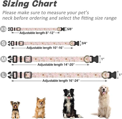 Reflective Dog Collar for Small Dogs, Cute Flower Theme Adjustable Heavy-Duty Nylon Puppy Collar for Boy and Girl Female, Soft Pet Accessories with Quick Release Buckle, Neck 10-16", Pink