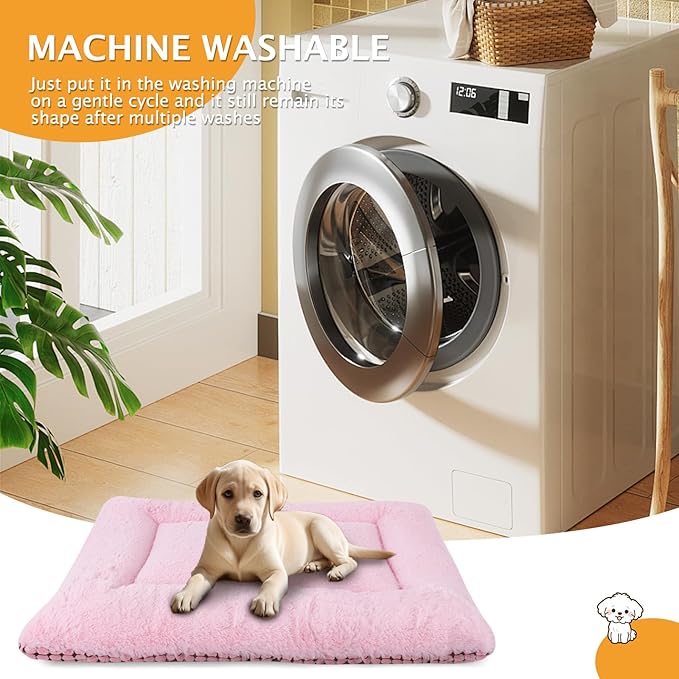 Reversible Dog Bed Mat with Plush and Corn Velvet,Soft Warm Pet Cushion, Dual Purpose Washable Sleeping Mattress Bed for Small Medium Large Dog and Cat XB004 (36"x23", Pink)