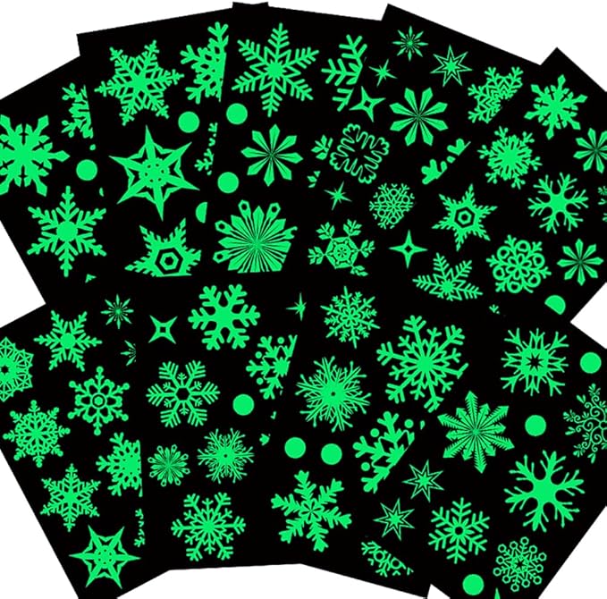 93PCS Glow in The Dark Snowflake Window Clings, Glass Window Snowflake Decals, Non-Adhesive Stickers, Static Stickers, Christmas Stickers for Children's Room Decoration Christmas Decoration