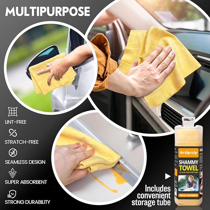 Premium Shammy Cloth for Car Drying 2pk (26”x17”)-Super Absorbent Chamois Towel for Car-Reusable Shammy Towel for Car, Bathroom,Pets, Dust Remove, No Spots/Streak/Scratch