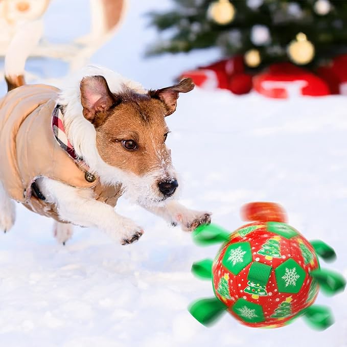 Dog Soccer Toy with Straps Christmas Dog Interactive Ball Toy for Tug of War Christmas Dog Tug Ball Toy with Xmas Tree Snowflower Pattern for Medium Large Dogs(Number 2)