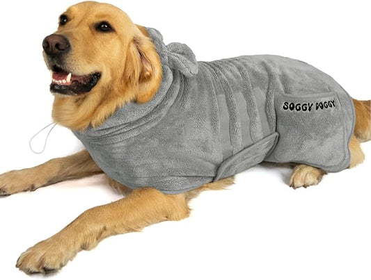 SOGGYDOGGY® US: Luxury Dog Bathrobe, Super Absorbent Microfiber Dog Bath Supplies, Fast Dry in Minutes, Thick & Soft Robe - Pet Grooming, Wash & Pet Hair Dryer - All-Season Dressing Gown (L)