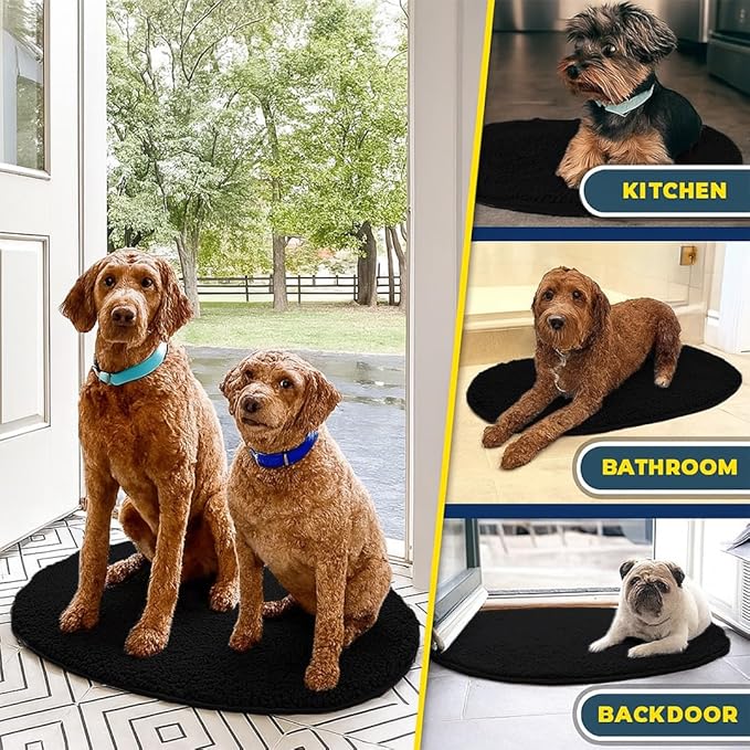 Muddy Mat® Shown on TV – Super Absorbent Microfiber Dog Door Mat for Muddy Paws, Non-Slip Washable Pet Rug, Quick Dry Chenille Entryway Carpet,Machine Washable Indoor Outdoor Mat, Black Oval 3ft x 5ft