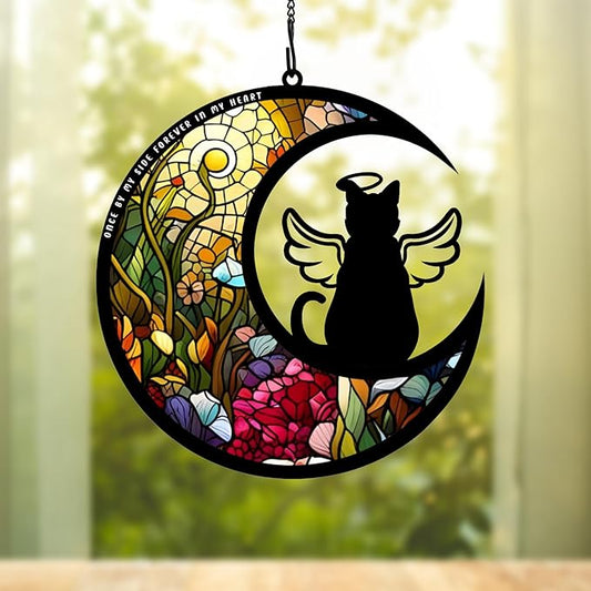 BamLue Cat Memorial Suncatcher for Windows Memorial Ornament, Pet Sympathy Gift to Memorialize The Loss, Angel Cat Sun Catchers with Personalized Decorations in Loving Memory for Loss