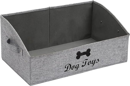 Morezi Linen-cotton blend dog toy basket and dog toy box, dog toy basket storage - Perfect for organizing pet toys, blankets, leashes, chew toys - Snow Grey - Dog