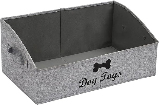 Morezi Linen-cotton blend dog toy basket and dog toy box, dog toy basket storage - Perfect for organizing pet toys, blankets, leashes, chew toys - Snow Grey - Dog