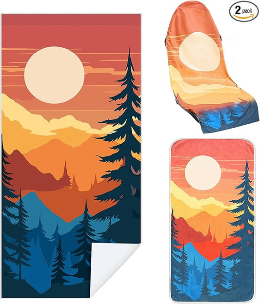 2 Pack Car Seat Towel Cover and Athletic Running Towel with Storage Bags, Sweat Washable Gym Seat Protector Non Slip for Dog Pet Workout Running Outdoor Sport Activities(Sedona)