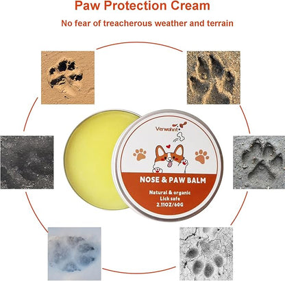 Paw Balm Dogs Lick Safe Dog Nose Balm for Dry Nose, Dog Paw Protector and Healing for Dry, Cracked Feet and Nose, All-Natural Cat Paw Balm Care for Pet's Paws and Nose from Snow, Salt, Sand, Ice 2 oz