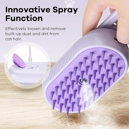 Cat Steam Brush for Shedding, 4 in 1 Brushs with Foldable Handle, Steam Brushs for Cats, Spritz Defur Comb for Cats, Water Brush for Cat, Pet Spray Hair Removal Comb