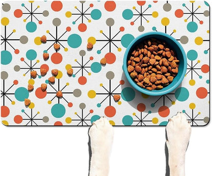 Dog Food Mats for Floors Absorbent, Cat Food Mat - Pet Cat Feeding Mat Quick Dry, Dog Bowl Mats for Water, Pet Supplies Feeding Placemat 16" x 24" Mid-Century Atomic
