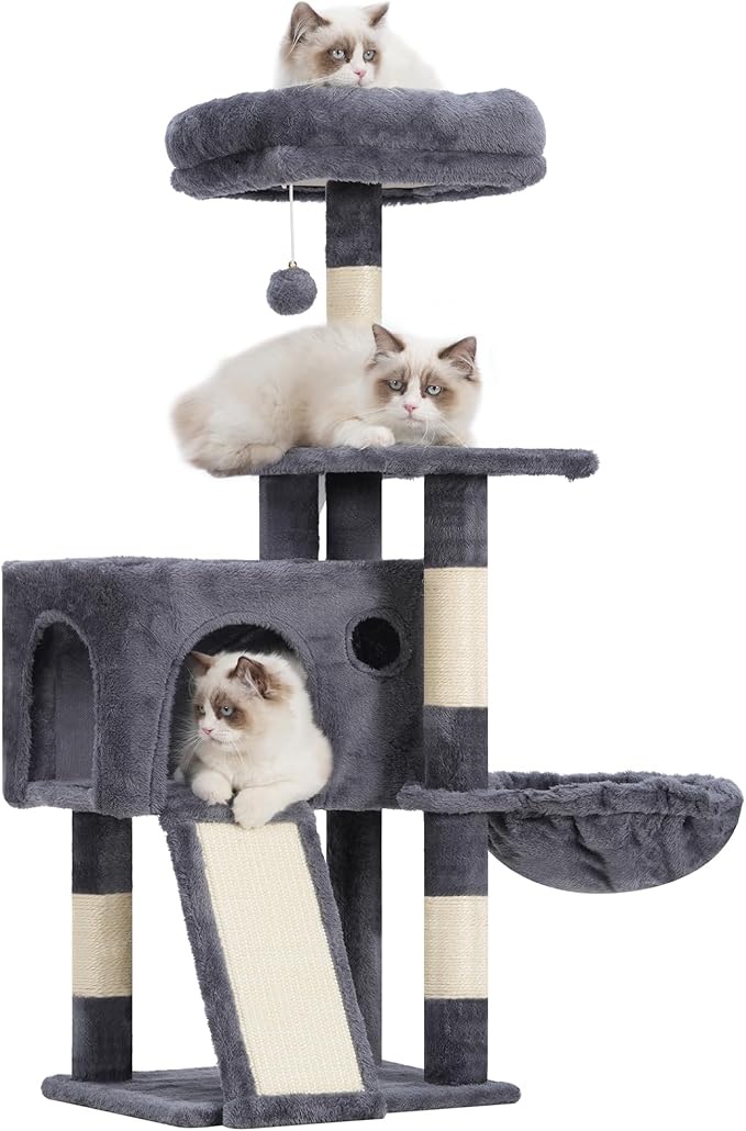 Gitelsnour Cat Tree, 41.3" Cat Tower for Indoor Kittens with Scratching Board and Posts, Multi-Level Cozy Cat Condo with 2 Perches, Hammock, Balls, Smoky Gray GCT005SG
