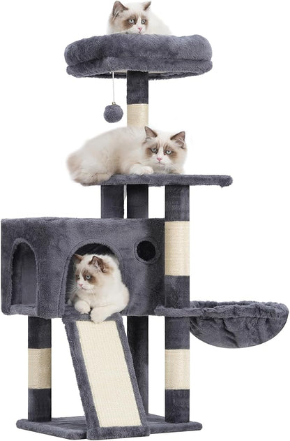 Gitelsnour Cat Tree, 41.3" Cat Tower for Indoor Kittens with Scratching Board and Posts, Multi-Level Cozy Cat Condo with 2 Perches, Hammock, Balls, Smoky Gray GCT005SG
