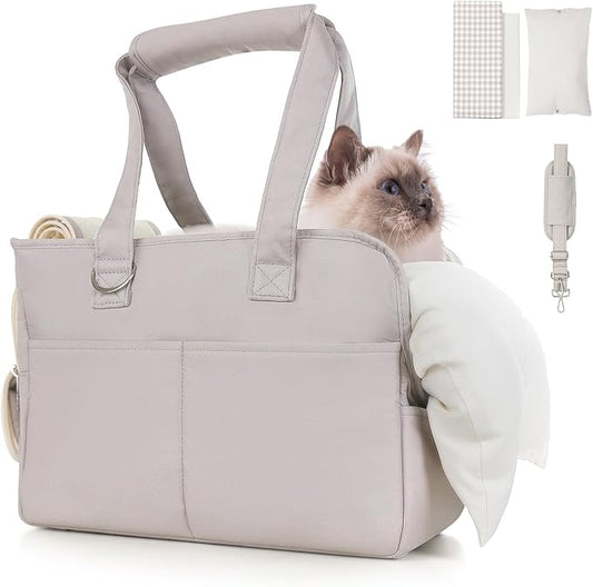 Dog Purse Carrier for Small Dogs & Puppies Up 10 Lbs, Soft Cotton Tote Pet Shoulder Bag with Pockets, Foldable & Washable Breathable Puppy Carrier for Yorkie, Chihuahua & Cats - Gray