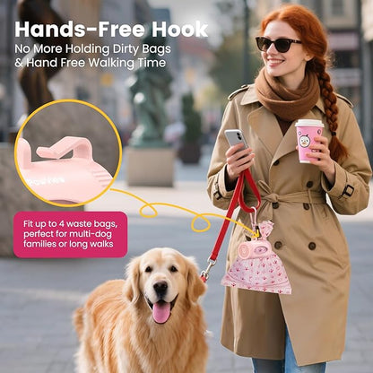 Dog Poop Bags Rolls with Retractable Poop Bag Holder, Leak Proof and Extra Thick Lavender Pet Waste Bags, 70% Recycled GRS Certified, 1 Dispenser and 105 Bags for Doggy Walking & Cat Litter