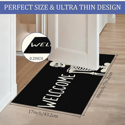 Indoor Rugs for Entryway,Gothic Skeleton Welcome Mat for Home,Halloween Skull Low Profile Entrance Rugs Non-Slip Doormats for Back Door Patio, Porch,Home Stairway,30 x 17 Inch