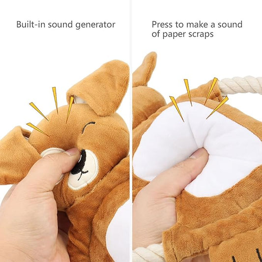 Squeaky Plush Dog Toy - Funny Stuffed Rabbit Chew Toy, Cute Pet Birthday Gift for Small, Medium and Large Dogs (Brown)