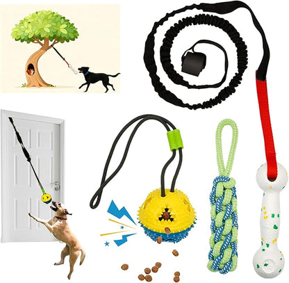 Dog Bungee Tug of War Toy, 4 Pieces Gift for Puppy/Small/Medium Dogs, Indoor Spring Pole Hang Over Door Frame, Outdoor Tether Tug Rope for Yard/Tree, Interactive Pull Toy for Self Play