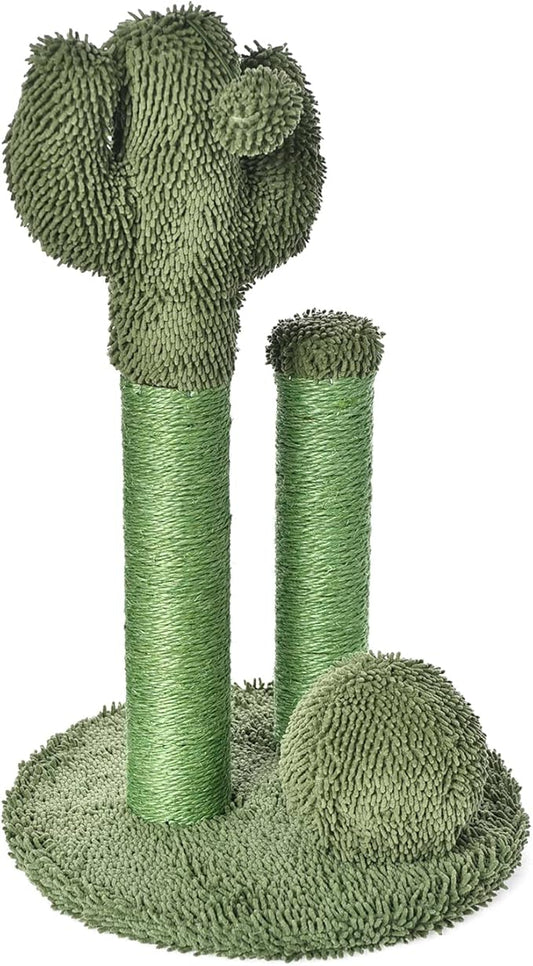 Amazon Basics Cat Scratching Post, Indoor Cactus Triple Posts for Cats & Kittens with Dangling Ball, Large, 27"H, Green