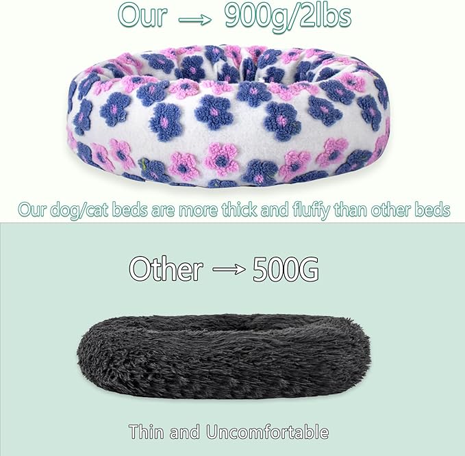 23 Inch Calming Dog Bed for Small Dogs Cats, Kitty Puppy Round Anti-Anxiety Warm Bed, Soft Cozy Anti-Slip Donut Washable Pet Bed, Fits up to 30 lbs Pets