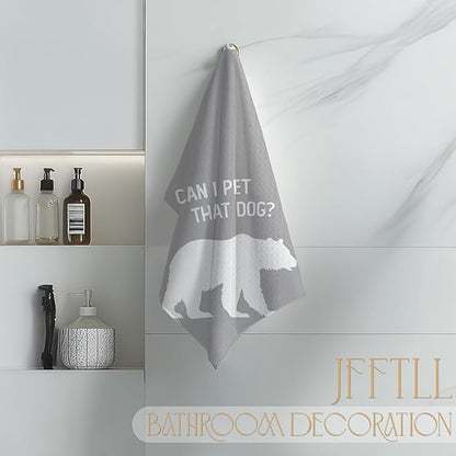 Funny Bear Kitchen Towels, Gifts for Bear Wildlife Camping Lovers Dish Tea Towels for Kitchen Decor, Can I Pet That Dog Decorative Hand Towel for Bathroom, 16x24 Inch - Grey