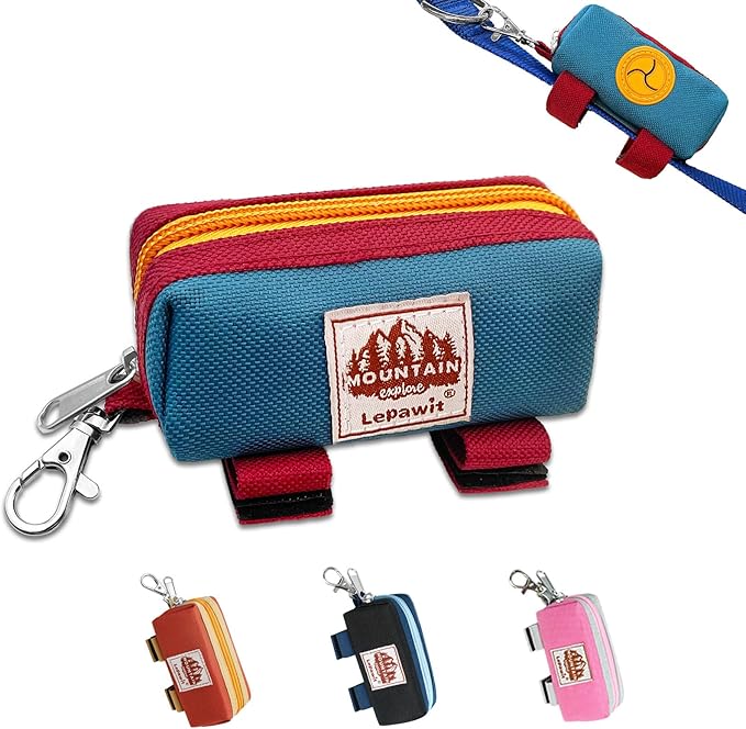 Dog Poop Bag Holder for Leash, Zippered Dog Poop Bag Dispenser Pouch with Metal Carabiner Clip, Durable Canvas Dog Walking Waste Bag Holder