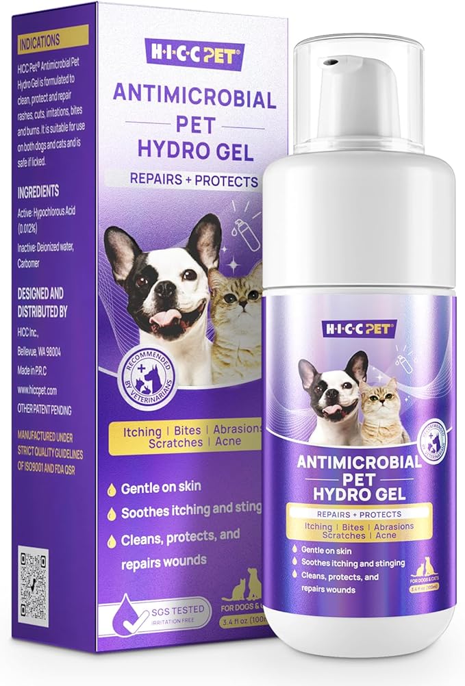 HICC PET Dog Wound Care Hydro Gel, Heals Wounds, Hot Spot Treatment for Dogs, Soothes Inflammation, Prevents Infection, Treats Bites, Scratches & Skin Ulcers, Cat Horse Wound Care Solution, 3.4 Ounces