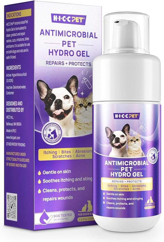 HICC PET Dog Wound Care Hydro Gel, Heals Wounds, Hot Spot Treatment for Dogs, Soothes Inflammation, Prevents Infection, Treats Bites, Scratches & Skin Ulcers, Cat Horse Wound Care Solution, 3.4 Ounces
