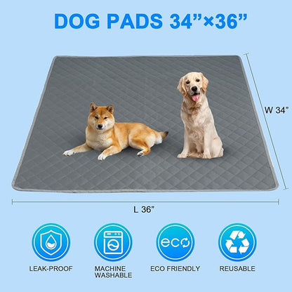 Washable Pee Pads for Dogs 34"x36" Reusable Puppy Pad Pet Training Pads, Waterproof Mat Non-Slip, Dog Pee Pad Whelping Pads Dog Mat-Playpen,Crate,Sofo,Car,Potty,Bed