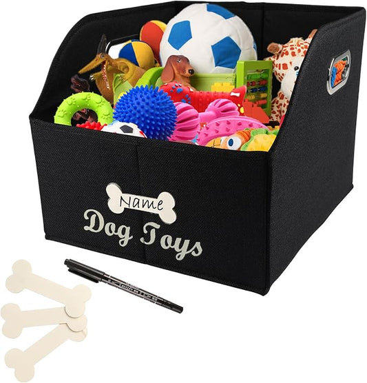 Geyecete Big Dog Toys Storage Bins Canvas Foldable Fabric Trapezoid with metal handles pet Baskets,Can be Personalized,Storage Bin Large toy box Organizer-Black